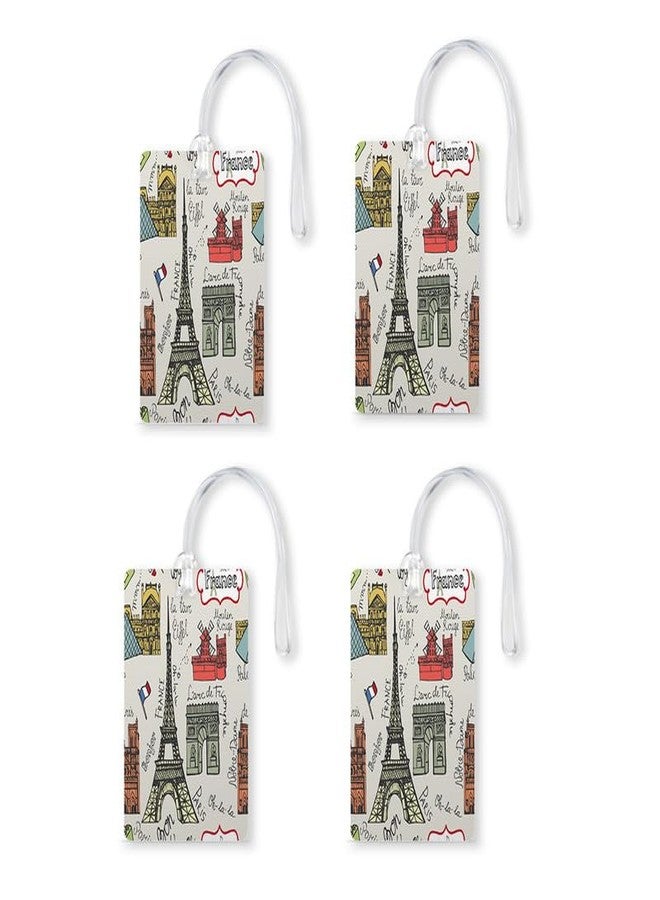 100Yellow® PVC Eiffel Tower Luggage/Suitcase Tag with Silicon Strap for Identifier Name, Address, Label|Set of 4 | Multicolor - Image 1